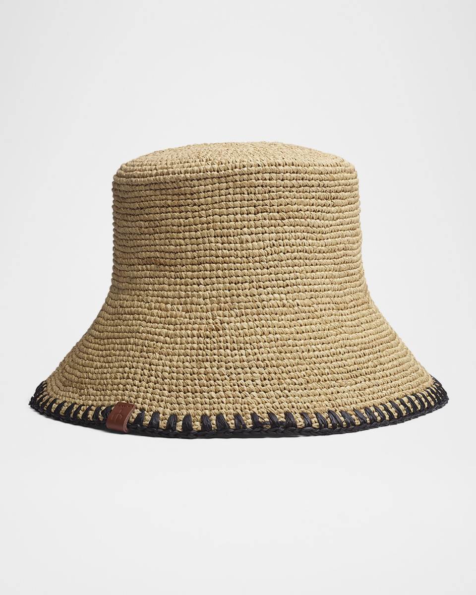 Jade Rollable Whipstitch Raffia Bucket Hat